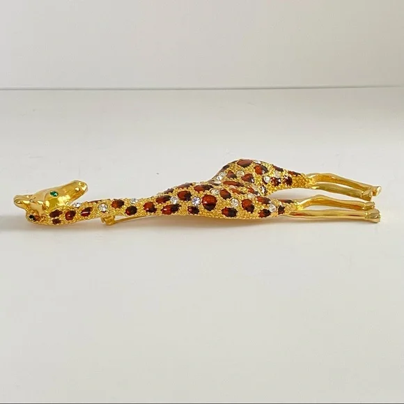 Giraffe Gold Tone Figural Brooch Pin Vintage Elegant Rhinestone and Enamel - Picture 7 of 8